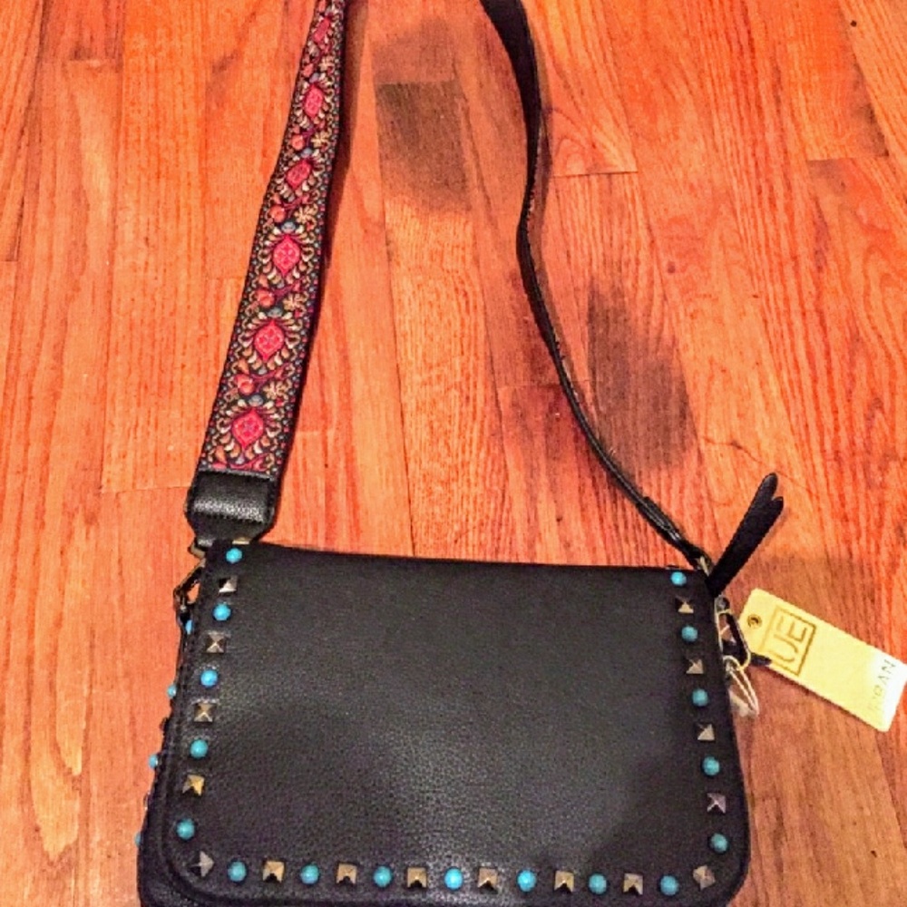 GUITAR STRAP PURSE WITH TURQUOISE & METAL GROMMETS